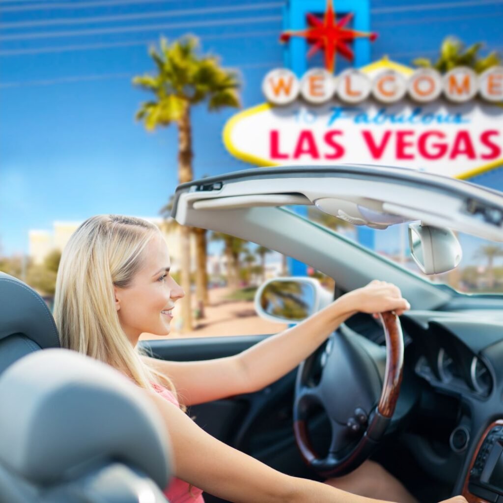 Mulher dirigindo carro em Las Vegas